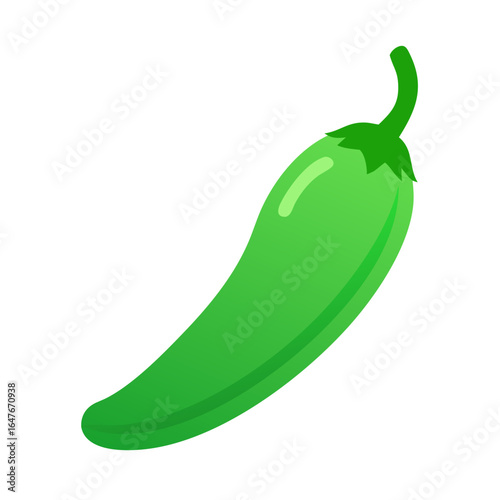 Cartoon green chili pepper illustration on a white background ready to eat