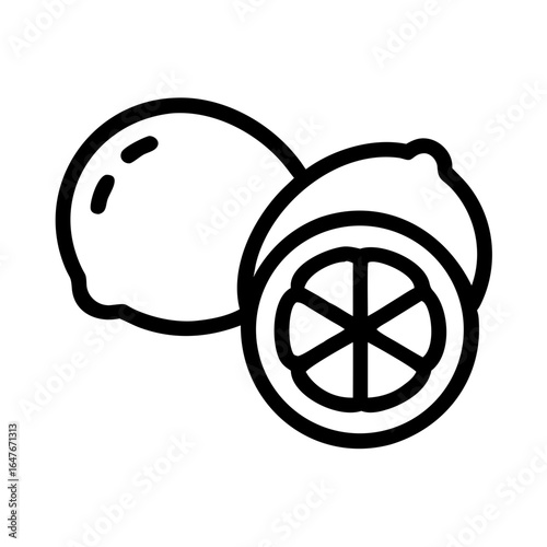 Stylized illustration of two lemons, one sliced, in black outline art