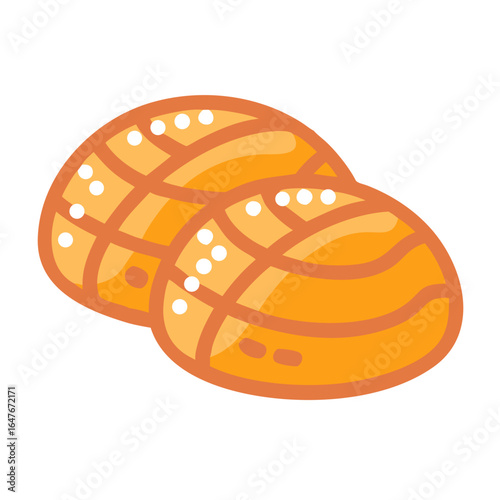 Two sweet semla buns in a cartoon style with orange color