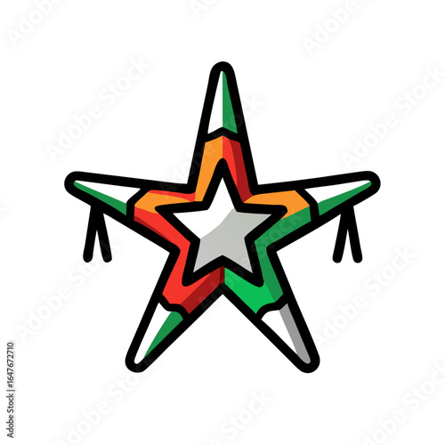 Festive star pinata icon with vibrant colors and thick black outline