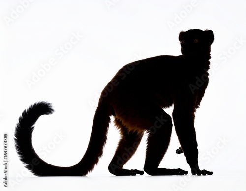Lemur Silhouette in Profile: A captivating silhouette of a lemur against a pristine backdrop, showcasing the animal's unique form, capturing the essence of its wild elegance.