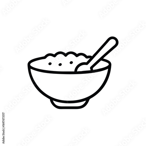 Ine drawing outline icon a bowl porridge with a spoon food breakfast