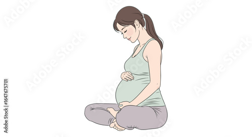 Prenatal Yoga Pregnant Woman Meditating in Lotus Position