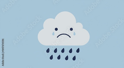Sad cloud with raindrops cartoon style icon weather graphic illustration