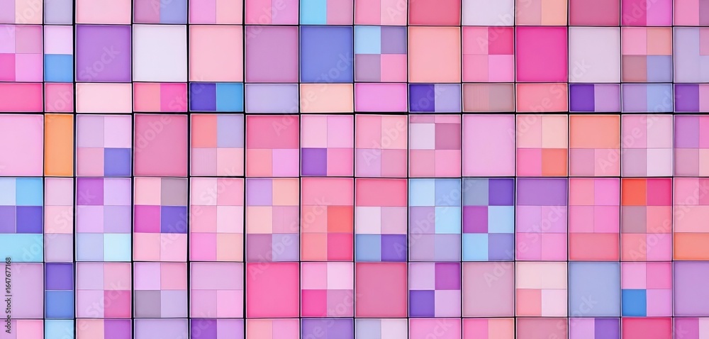 Fototapeta premium Geometric tiled wall background, grid pattern in cool tones, lines, mosaic