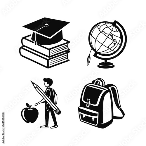 Black and White Education Icon Set

