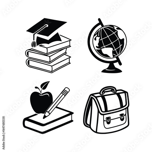 Black and White Education Icon Set

