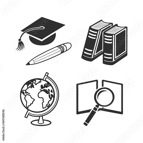 Black and White Education Icon Set

