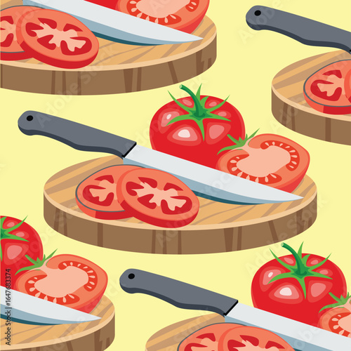 Fresh tomatoes placed on wooden chopping board vector..eps