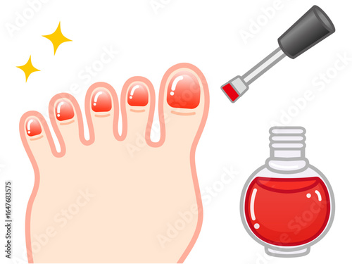 ネイルアートで足の爪にマニュキュアを塗るイラスト素材