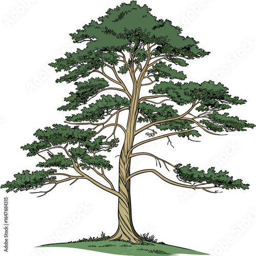 A distinguished evergreen tree with a notable appearance. This elegant and dignified image is perfect for designs that need to convey a sense of class, tradition, and sophistication.