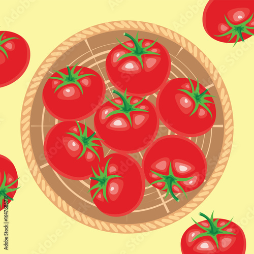 Vector illustration of tomato harvest in traditional basket..eps