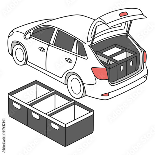 White car trunk organizer with multiple compartments