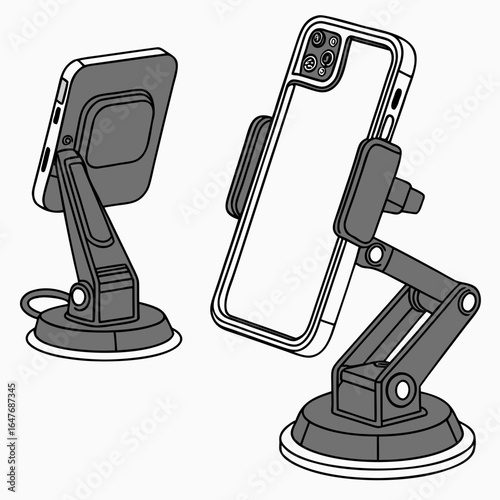 Gray phone holders on white phone mount car mount