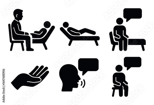 Therapy session concepts with simple icons of counseling and communication