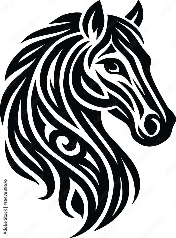 Fototapeta premium Horse Head Silhouette Vector | Elegant Horse Face Outline Design