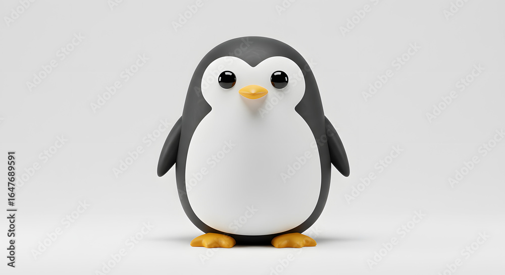 Fototapeta premium A captivating 3D render of an incredibly cute and adorable penguin character, standing proudly with a charming expression, perfect for children's content or playful design projects