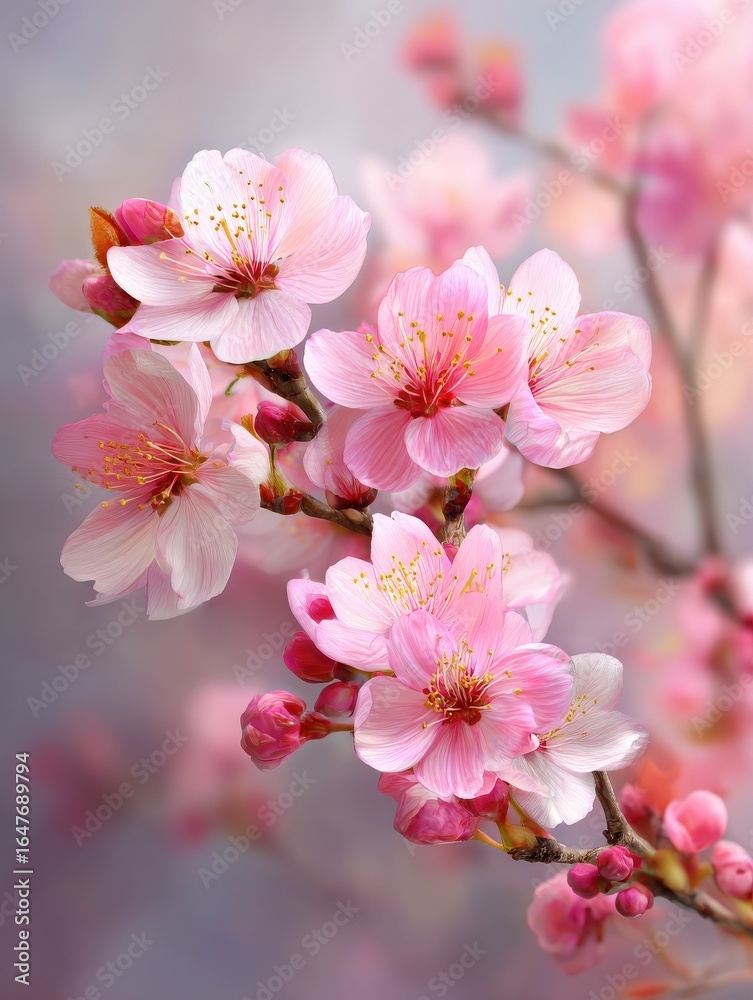 Obraz premium the background of a beautiful pink cherry blossom