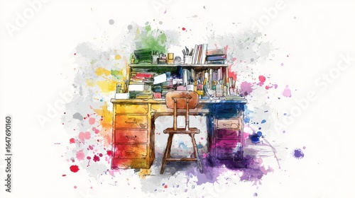 Cluttered desk transforming into organized workspace through time blocking visualization
