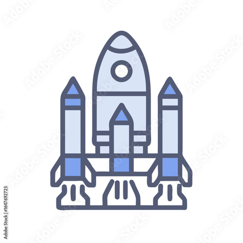 Illustration of a rocket with two boosters ready for space travel