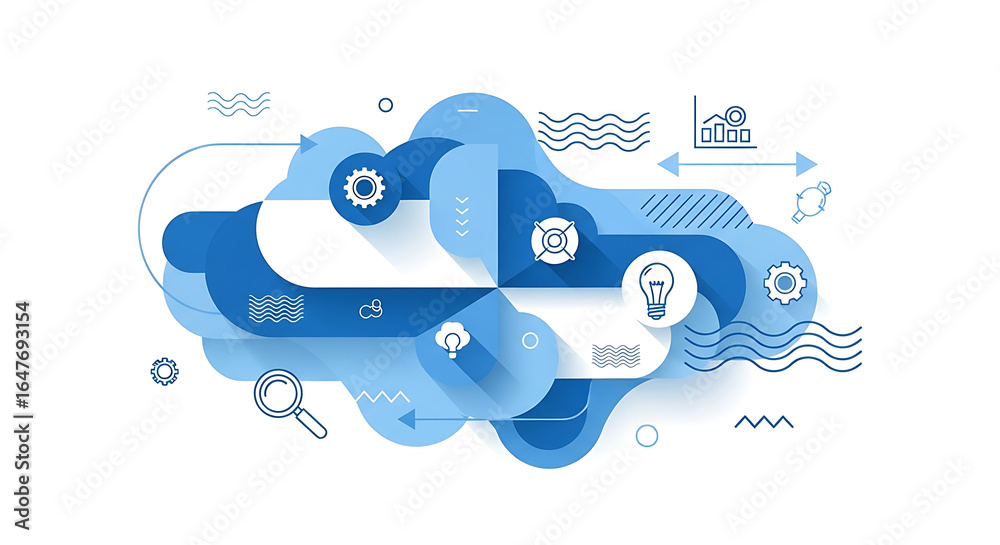 Fototapeta premium Modern flat design illustration of cloud computing technology, data analysis, and business process automation