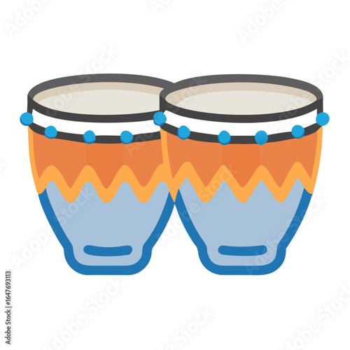 Illustration of bongo drums in orange, blue and gray color scheme