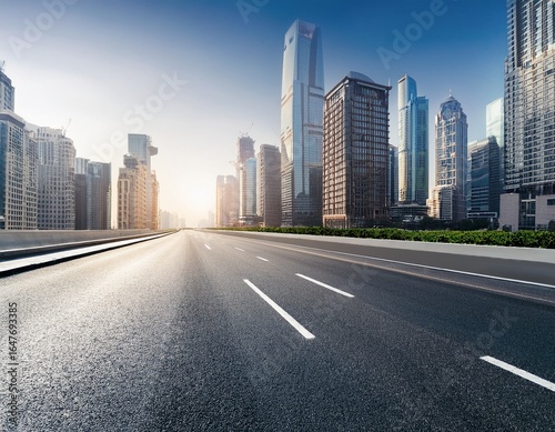 empty city road skyscrapers modern architecture