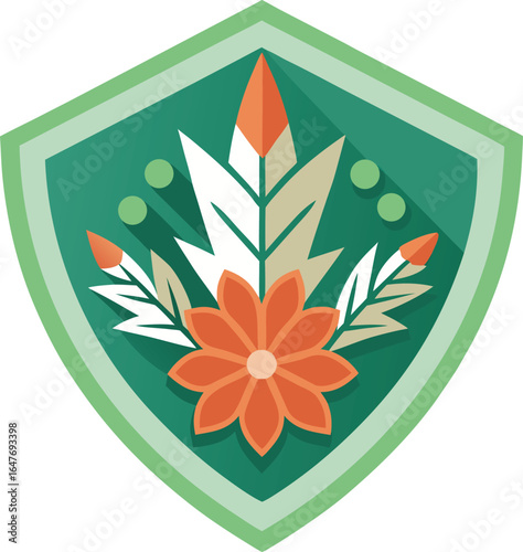 Festive corner badge with fanning holly leaves and berries