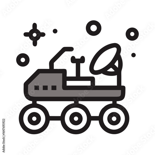 Illustrated Mars Rover Exploring Space with Stars and Planets Elements