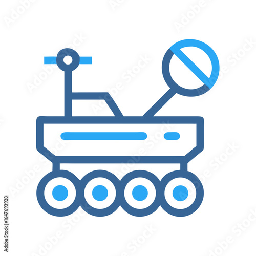 Stylized illustration of a Mars rover with scientific instruments and multiple wheels