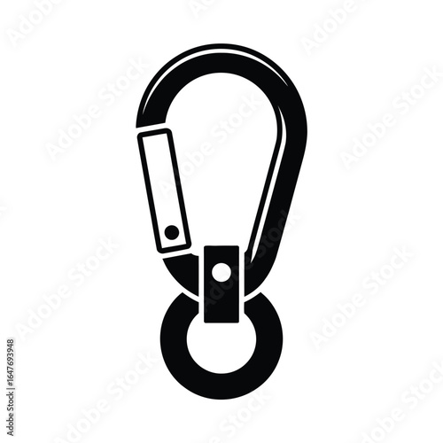 Black carabiner with swivel ring isolated on white background