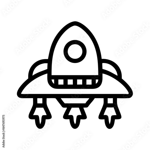 Line drawing illustration of a classic rocket ship taking off ready for adventure