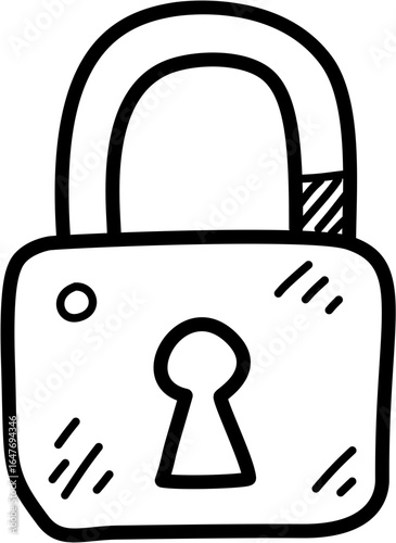 Hand-Drawn Doodle Style Padlock Icon: Security and Privacy Symbol
