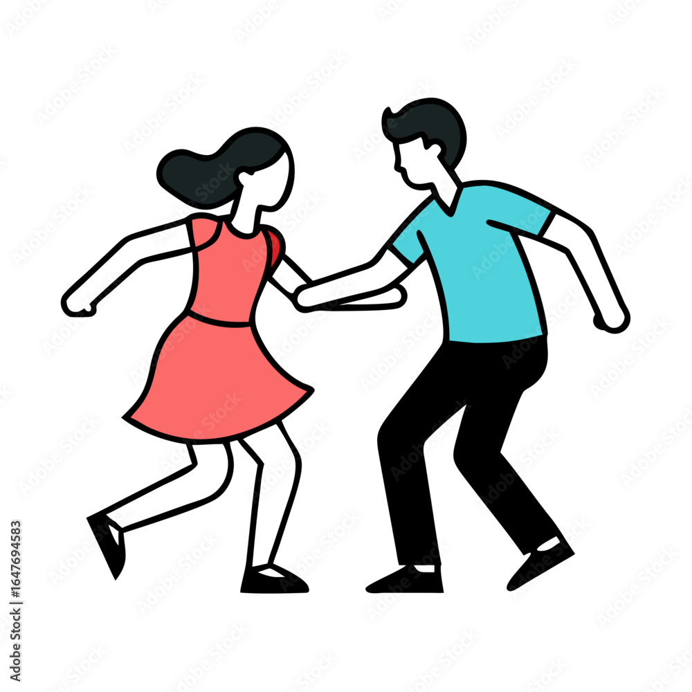 A couple is swing dancing together in this minimalist style illustration A couple is swing dancing together in this minimalist style illustration