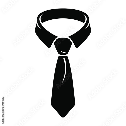 Classic black necktie tied and ready to wear
