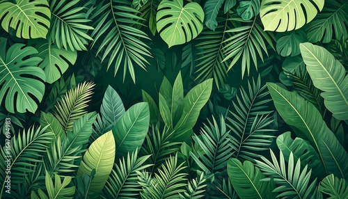 Lush Tropical Leaves Background.