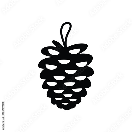 Hand drawn black silhouette of a pinecone christmas ornament