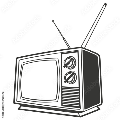Retro television with antenna isolated on white background, a vintage electronic device for entertainment and media
