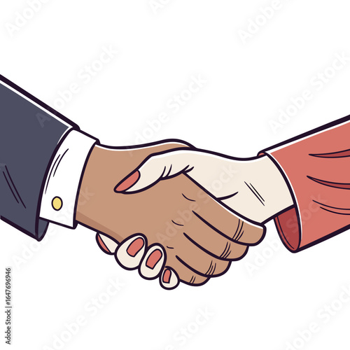 Illustration of a handshake between two people isolated on white background, symbolizing agreement, partnership, and business deal
