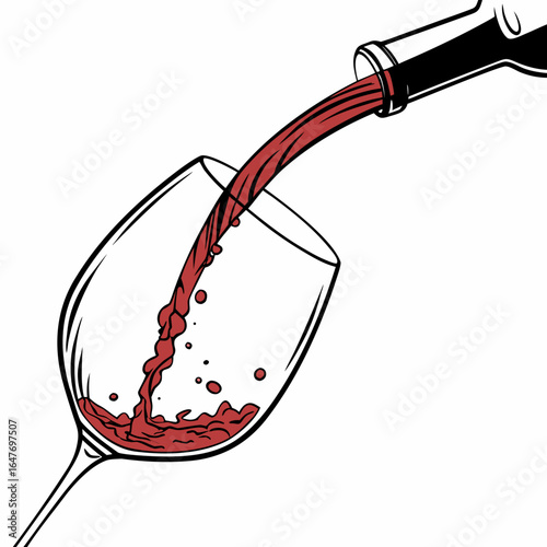 Red wine pouring from bottle into glass isolated on white background for celebration, party, restaurant, and bar design projects