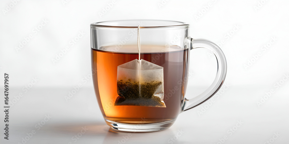 Mug with tea bag inside isolated on white background for casual and warm drinkware style Mug with tea bag inside isolated on white background for casual and warm drinkware style