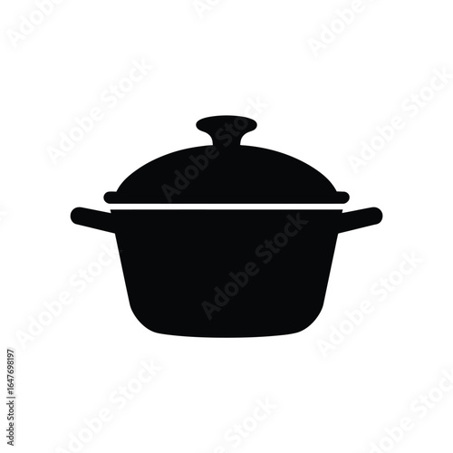 Simple black silhouette of a cooking pot with lid and handles