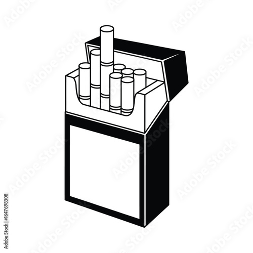 Open pack of cigarettes illustration in black and white