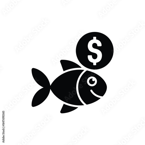 Black silhouette of a fish with a dollar sign coin on its back