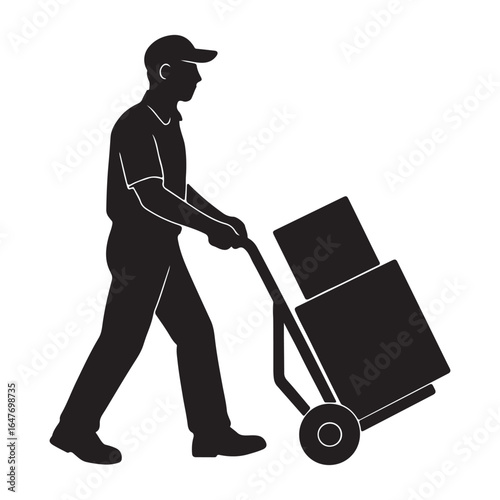 Delivery Worker Hand Truck Boxes Courier Silhouette Illustration