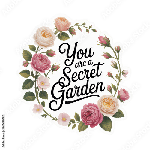 Secret Garden Floral Wreath Inspirational Rose Quote