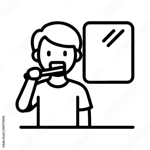 Line icon brushing teeth in front of a mirror vector on white background
Vector line icon on white background