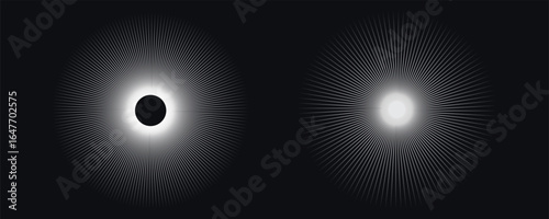 Circular spiral sound wave rhythm from lines white color on dark background. Vector