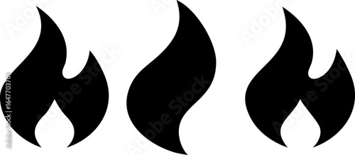 Set of Black Fire Flame Silhouette Icons