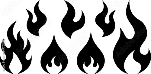 Collection of black flame vector icons